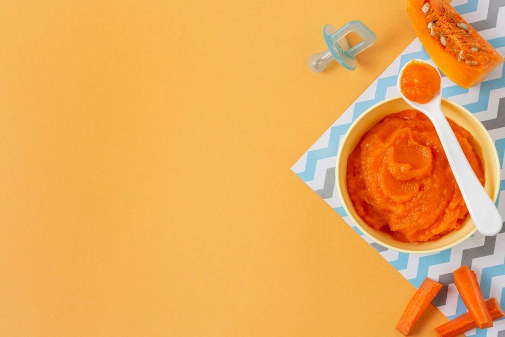 top view frame with pumpkin baby food